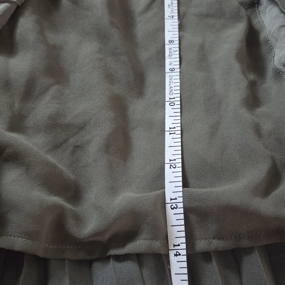 Free People Bowery Pleated Sheer High Waist Midi Skirt in Army Green Sz M - Picture 9 of 10